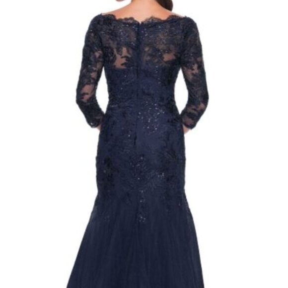 NWT La Femme 30823SC Mother of the Bride Dress Lace Navy Size 14 - Picture 3 of 6